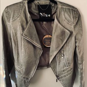 Faux leather jacket.